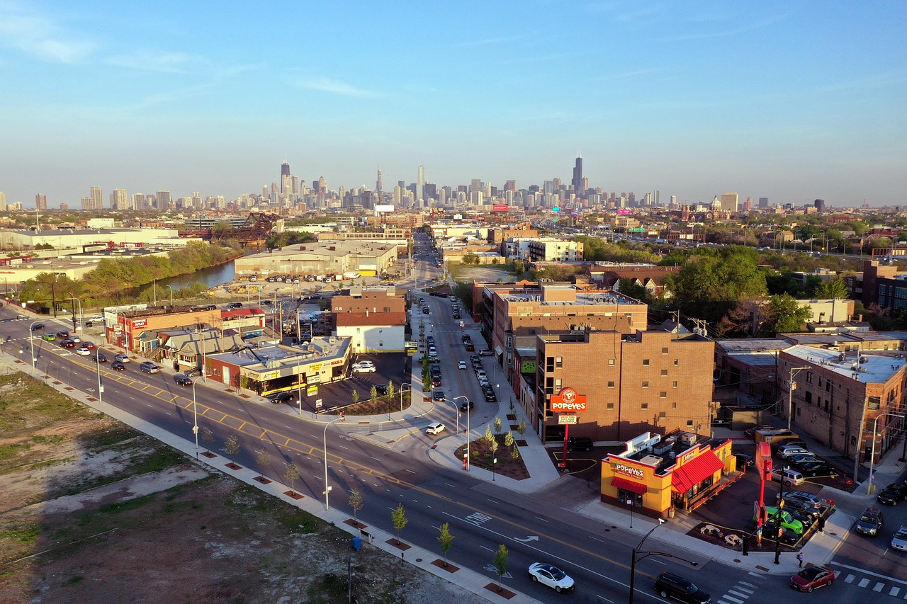 chicago, west side, smog, skyline, skyscrapers, haze, buildings, drone